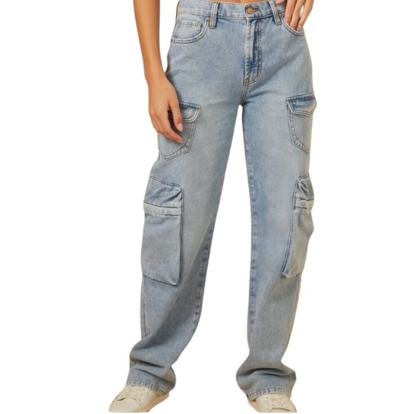 ALTAR’D STATE Cargo Straight Leg Jeans Light Wash Blue Size 29 - Picture 2 of 8